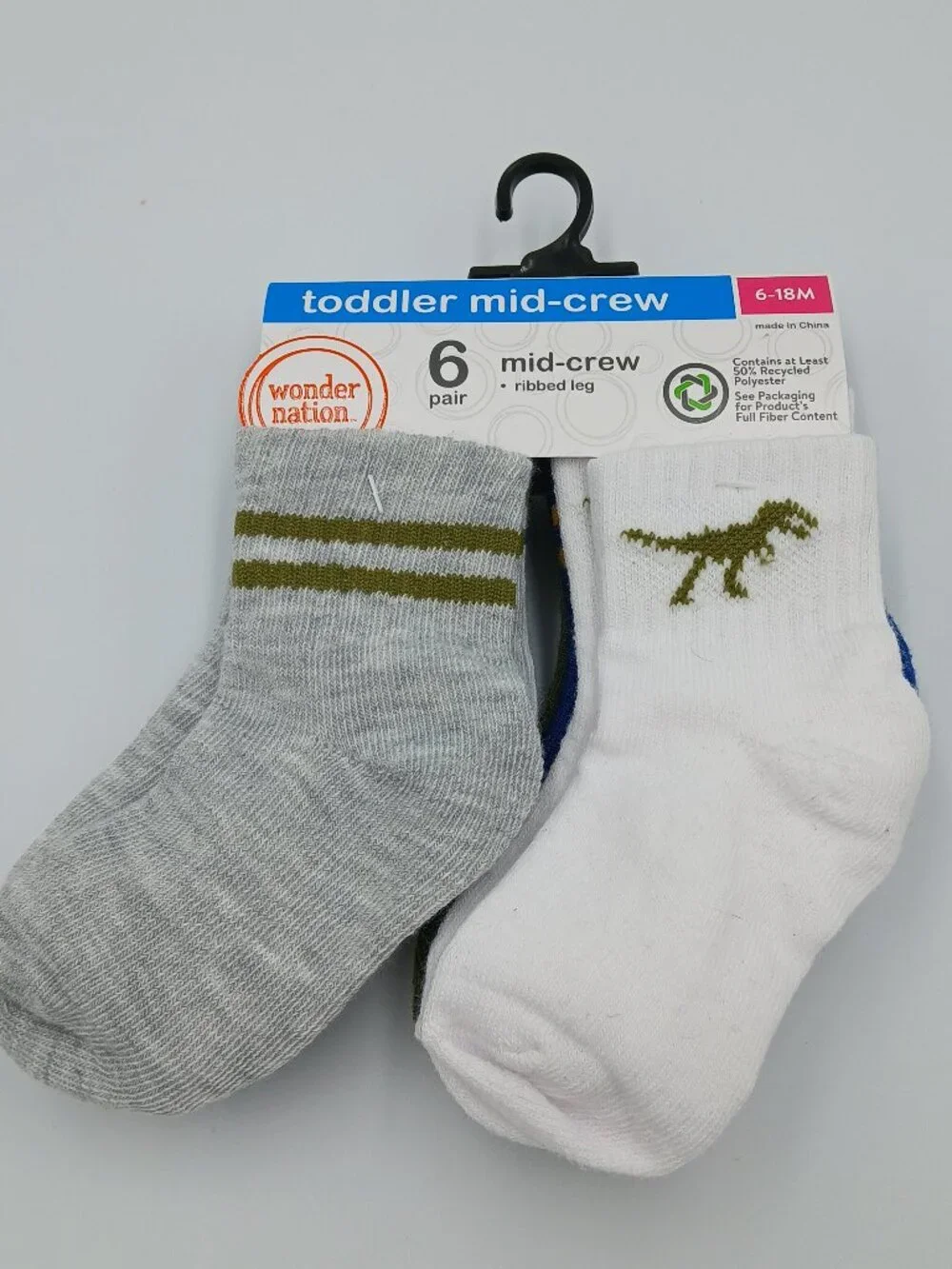 Wonder Nation Infant Toddler Boy’s Socks 6-18 Mos 6 Pack White Green Dinosaur